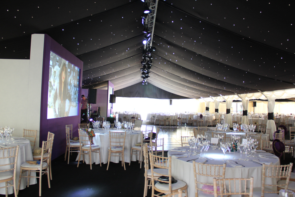 Corporate Event Marquee - AV & Stage reverse view